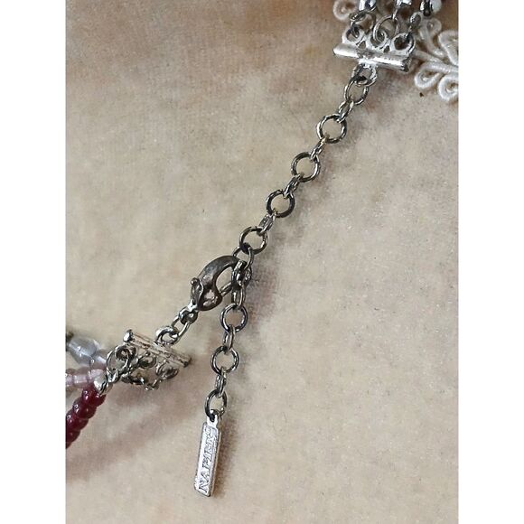 Napier Multi Strand Beaded 16" Necklace Red Glass & Clear Beads Silver Tone - Picture 4 of 4